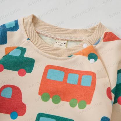 Baby Colored Cartoon Cars Beige Romper - image 2