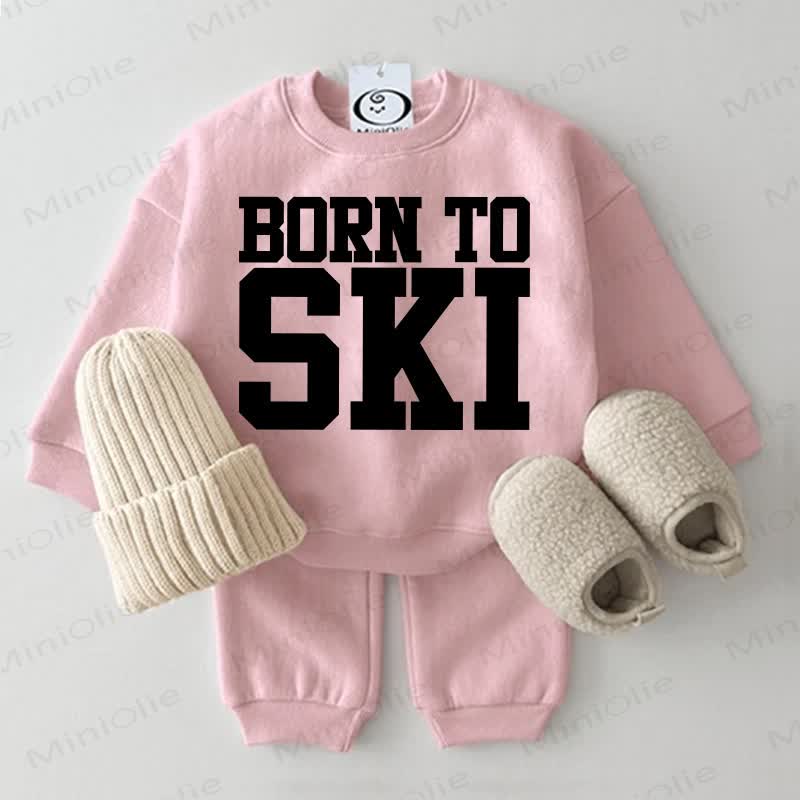 BORN TO SKI Baby Sweatshirt 2-piece Pink Set - Pink - 2-3T - image 1