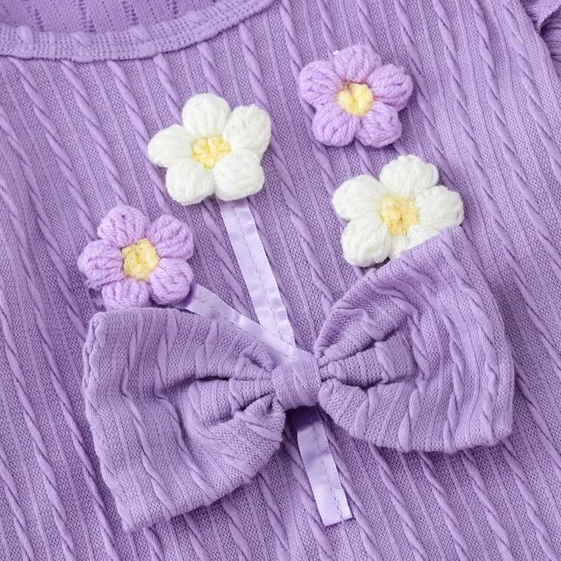 Baby Girl Knit Flower Bow Flying Sleeves Top & Bell Pants - image 3