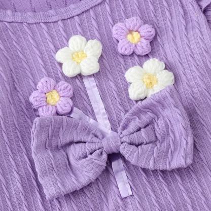 Baby Girl Knit Flower Bow Flying Sleeves Top & Bell Pants - image 3