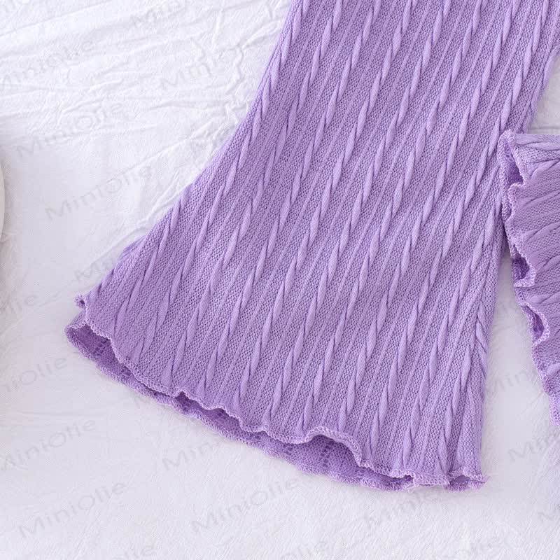 Baby Girl Knit Flower Bow Flying Sleeves Top & Bell Pants - image 5