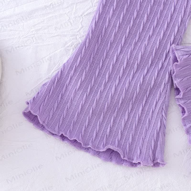 Baby Girl Knit Flower Bow Flying Sleeves Top & Bell Pants - image 5