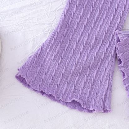 Baby Girl Knit Flower Bow Flying Sleeves Top & Bell Pants - image 5