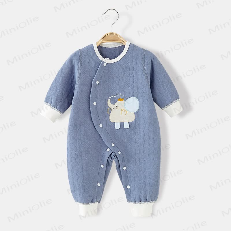 Baby Cartoon Elephant Warm Quilted Pajamas Romper - Blue - 18-24M - image 1