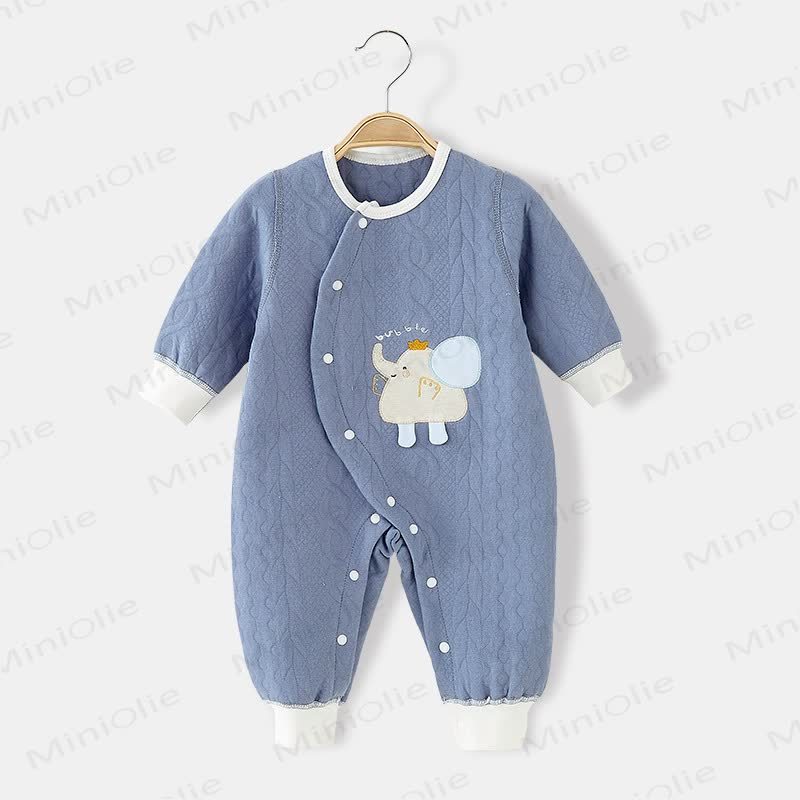 Baby Cartoon Elephant Warm Quilted Pajamas Romper - Blue - 18-24M - image 1