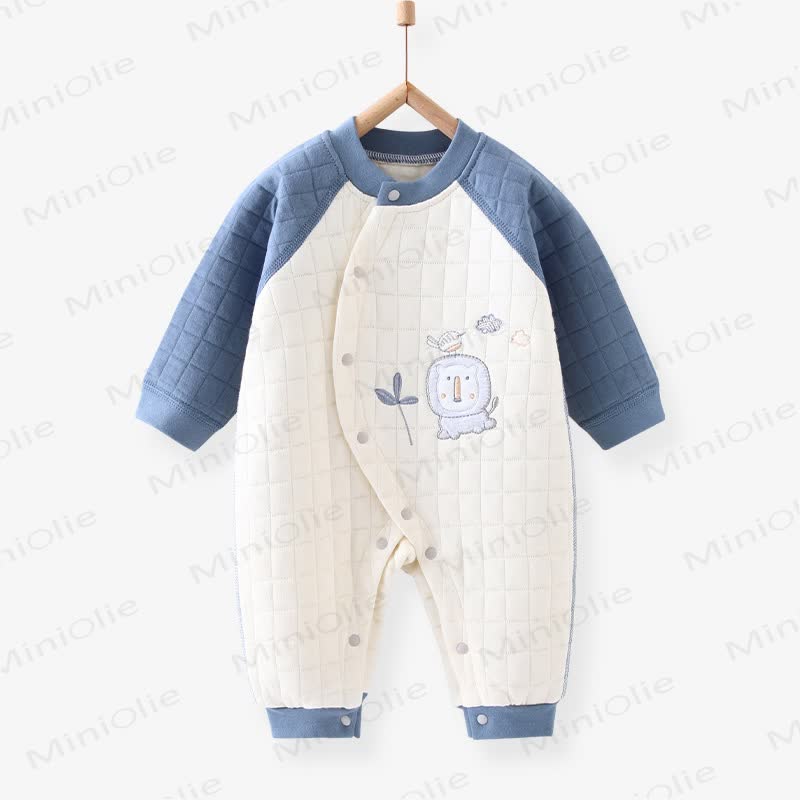 Baby Cartoon Embroidered Warm Quilted Pajamas Romper - Color Block - 18-24M - image 2