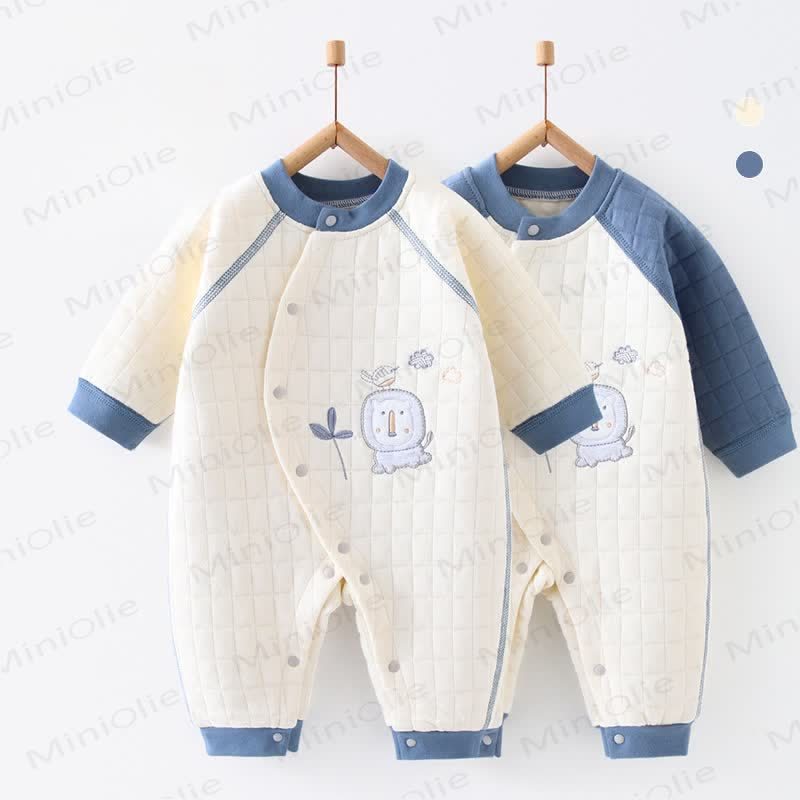 Baby Cartoon Embroidered Warm Quilted Pajamas Romper - image 1