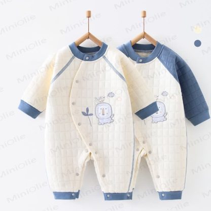 Baby Cartoon Embroidered Warm Quilted Pajamas Romper - image 1