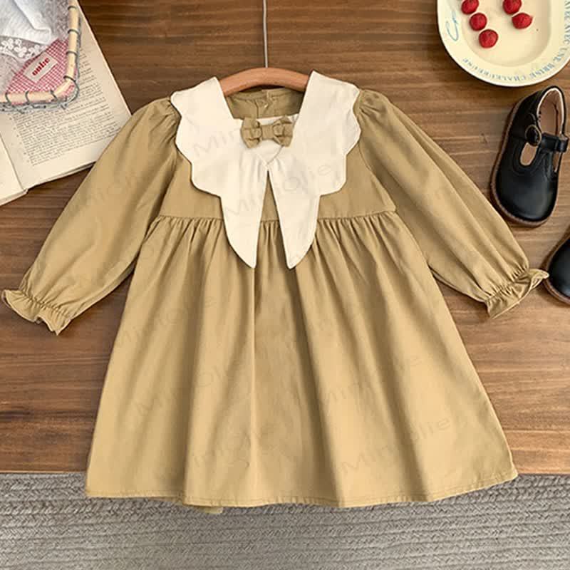 Toddler Girl Bow Sailor Collar Dress - Khaki - 8Y - image 1