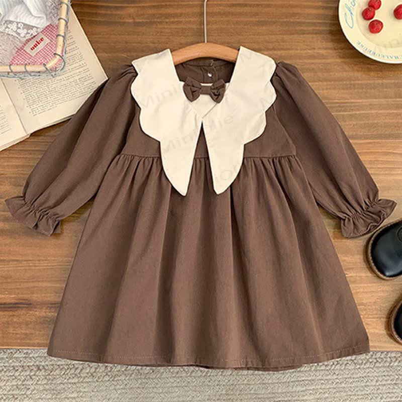 Toddler Girl Bow Sailor Collar Dress - Coffee - 8Y - image 2
