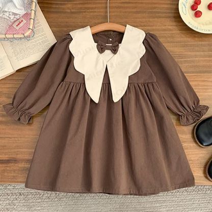 Toddler Girl Bow Sailor Collar Dress - Coffee - 8Y - image 2