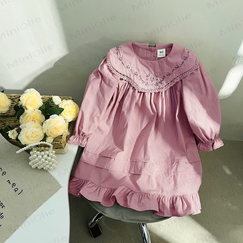 Toddler Girl Embroidery Flower Baby Collar Dress - Pink - 4-5Y - image 1