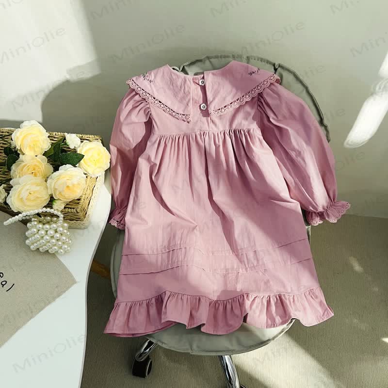 Toddler Girl Embroidery Flower Baby Collar Dress - image 2