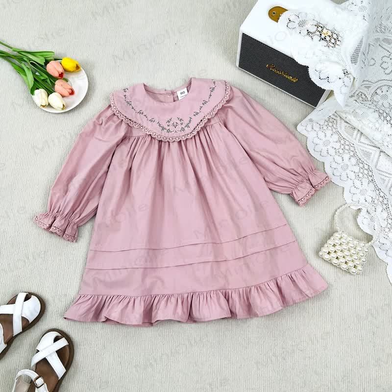 Toddler Girl Embroidery Flower Baby Collar Dress - image 4
