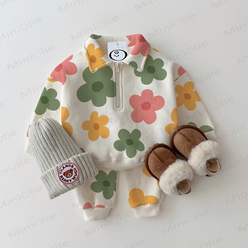  Baby Toddler Beige Floral Lapel 2-piece Set - Beige - 3-5T - image 1