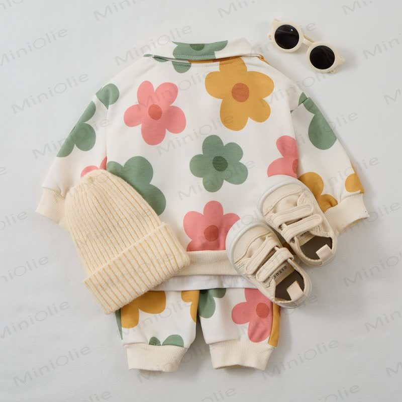  Baby Toddler Beige Floral Lapel 2-piece Set - image 3