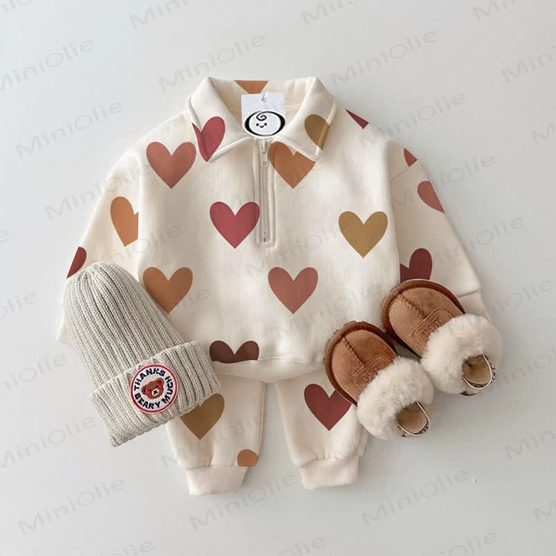  Baby Toddler Beige Love Lapel 2-piece Set - Beige - 3-5T - image 1