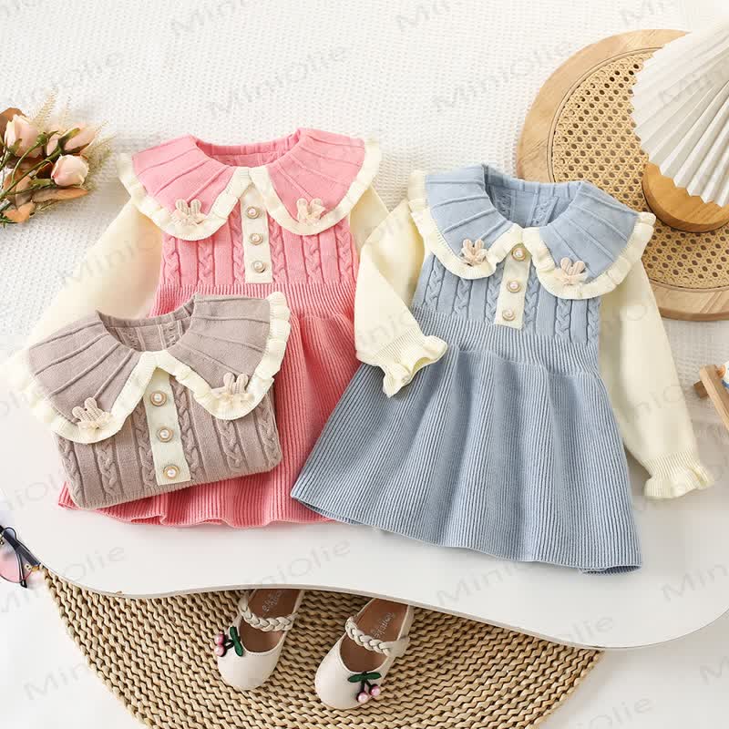 Toddler Girl Flower Lapel Knit Dress - image 1