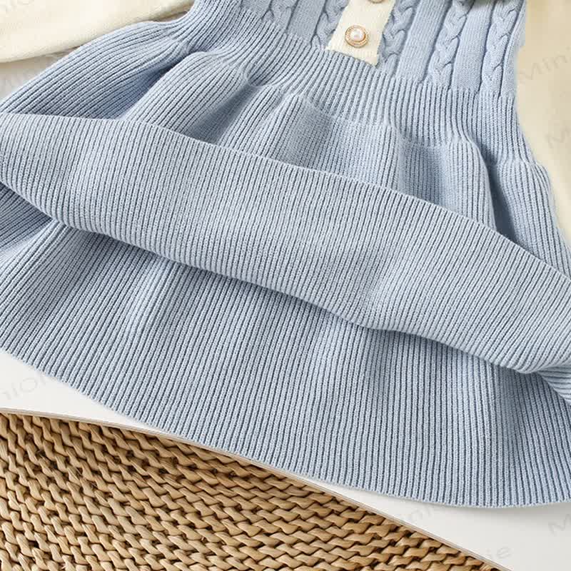 Toddler Girl Flower Lapel Knit Dress - image 9