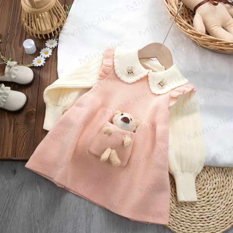 Baby Toddler Girl Bunny Bear Knit Dress - Pink - 5-7T - image 2