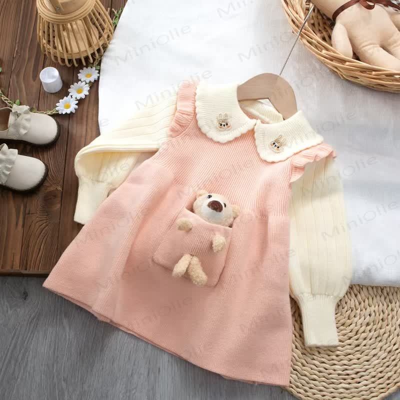 Baby Toddler Girl Bunny Bear Knit Dress - Pink - 5-7T - image 2
