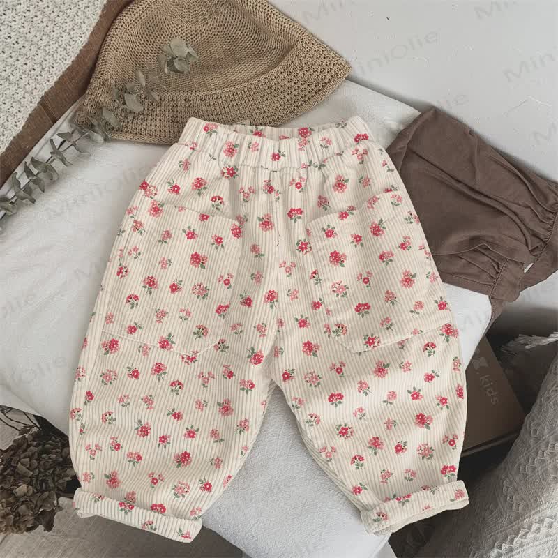  Baby Toddler Floral Striped Beige Pants - Beige - 3-5T - image 1