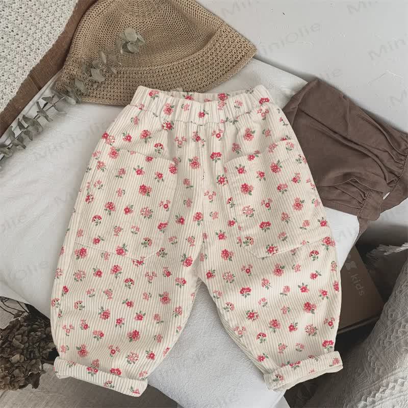  Baby Toddler Floral Striped Beige Pants - Beige - 3-5T - image 1
