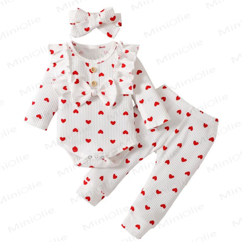 Baby Girl Love Flying Sleeves Bow Romper & Pants With A Bow - Beige - 12-18M - image 1