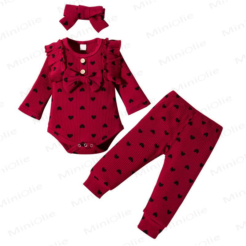 Baby Girl Love Flying Sleeves Bow Romper & Pants With A Bow - Red - 12-18M - image 7
