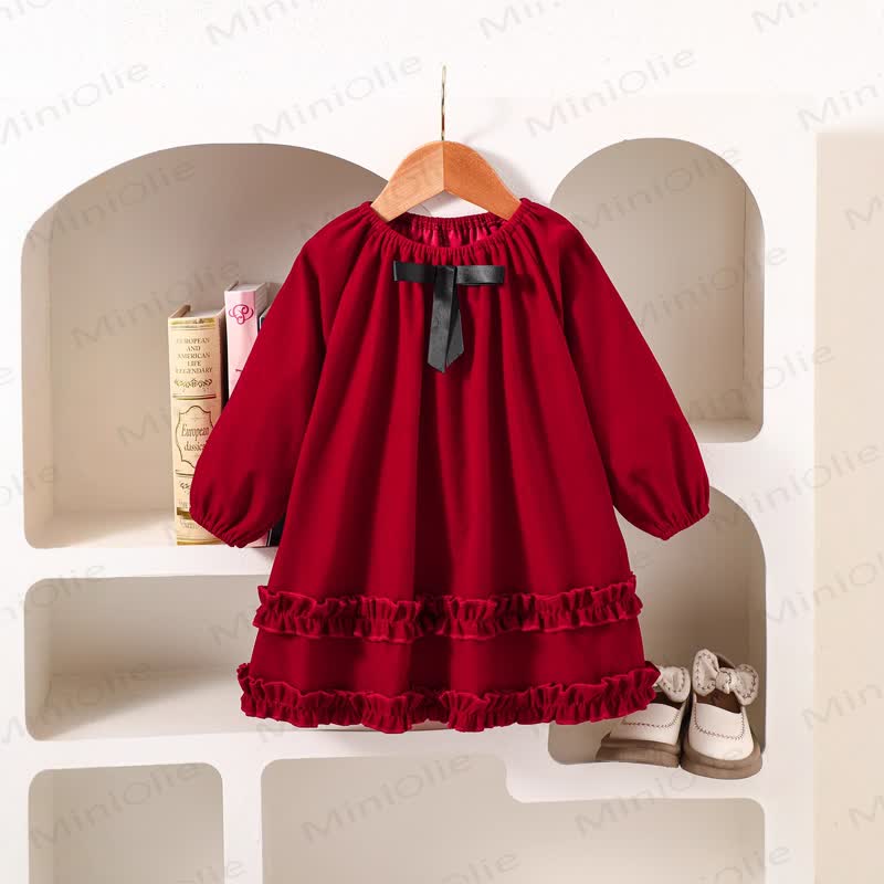 Baby Toddler Girl Bow Ruffles Dress - Red - 8Y - image 1