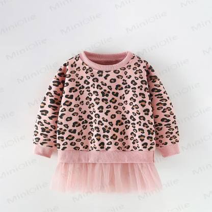 Toddler Girl Leopard Print Crew Neck Cute Sweatshirt - Pink - 12Y - image 1