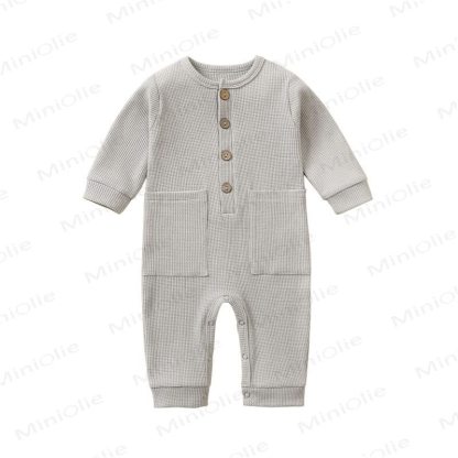 Baby Solid Color Newborn Romper - Light Gray - 12-18M - image 3