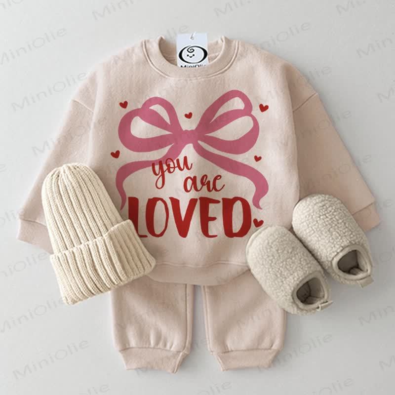 YOU ARE LOVED Baby Bow 2-piece Beige Set - Beige - 2-3T - image 1
