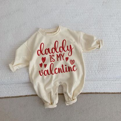 DADDY IS MY VALENTINE Baby Toddler Beige Love Romper - Beige - 2-3T - image 1