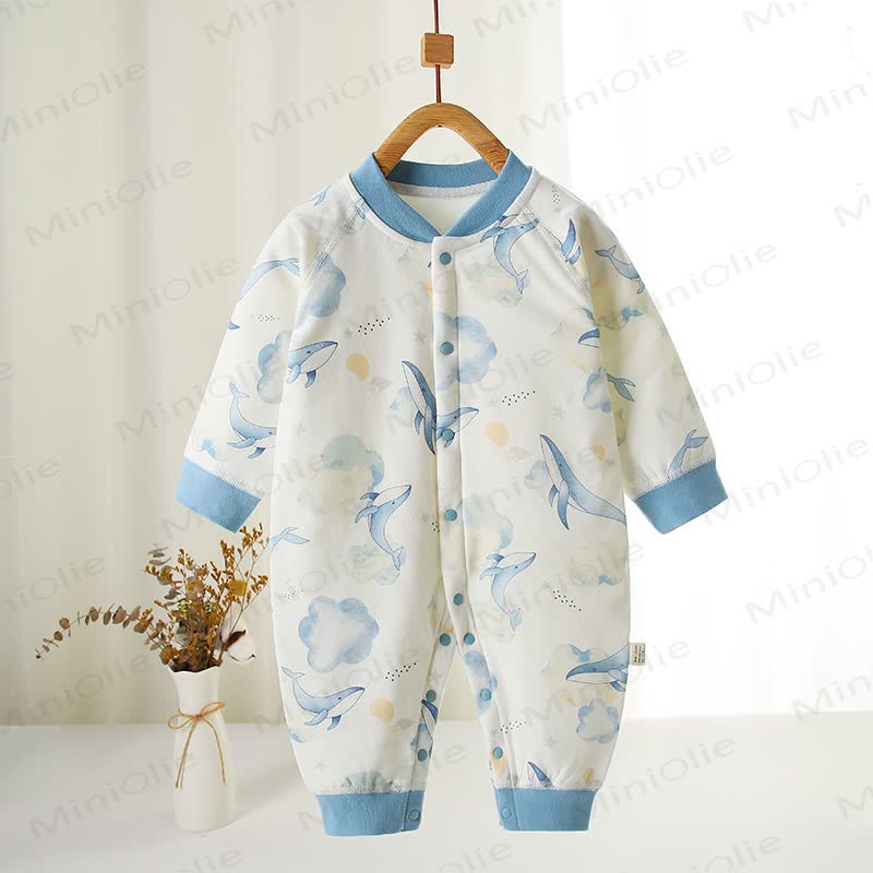 Baby Whale Print Warm Pajamas Romper - Blue - 18-24M - image 1