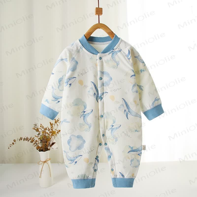 Baby Whale Print Warm Pajamas Romper - Blue - 18-24M - image 1