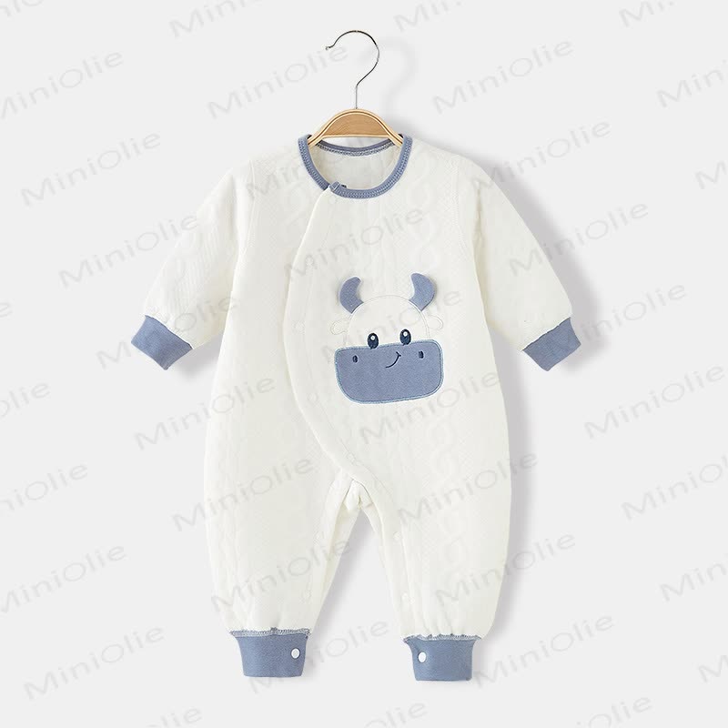 Baby Cartoon Calf Warm Quilted Pajamas Romper - White - 18-24M - image 1