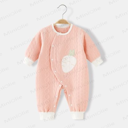 Baby Cartoon Radish Warm Quilted Pajamas Romper - Pink - 18-24M - image 1