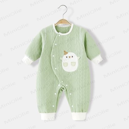 Baby Cartoon Chicken Warm Quilted Pajamas Romper - Green - 18-24M - image 1