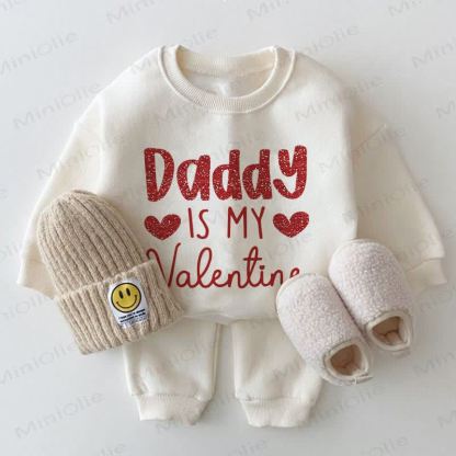 DADDY IS MY VALENTINE Baby White Sweatshirt 2-piece Set - White - 2-3T - image 1