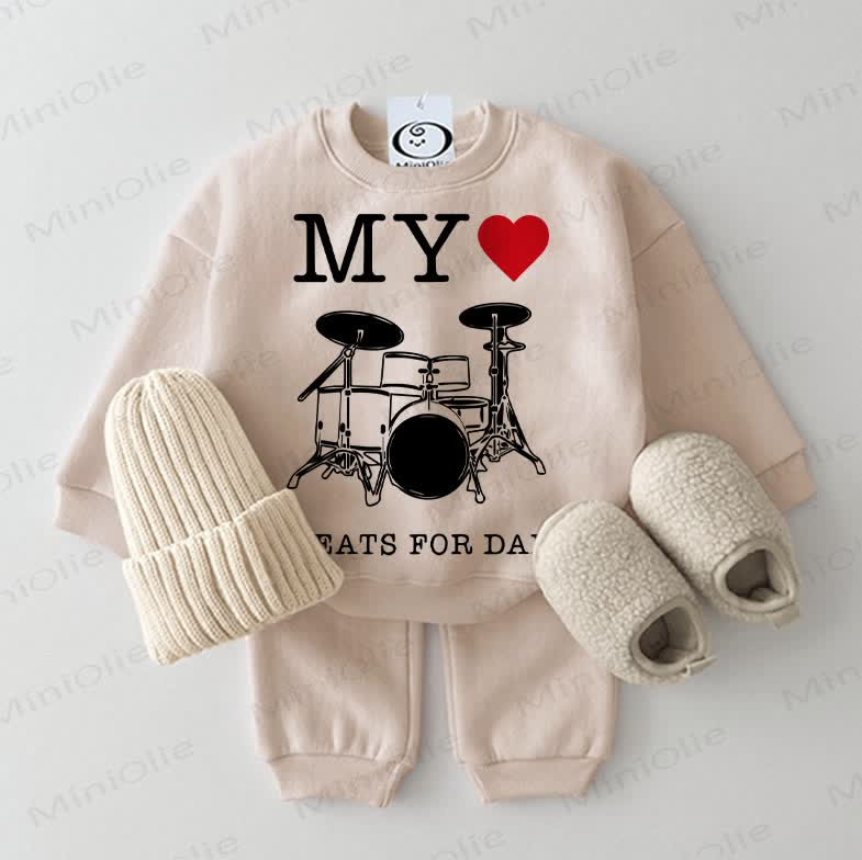 MY HEART BEATS FOR DAD Baby Sweatshirt 2-piece Beige Set - Beige - 2-3T - image 1