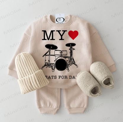 MY HEART BEATS FOR DAD Baby Sweatshirt 2-piece Beige Set - Beige - 2-3T - image 1