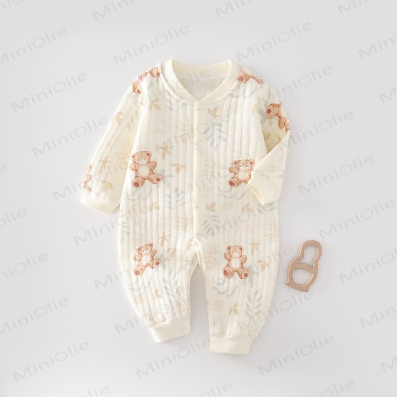 Baby Forest Bear Print Newborn Pajamas Romper - Beige - 18-24M - image 1
