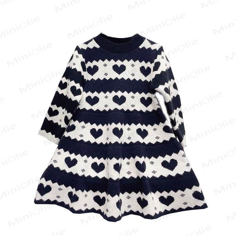 Toddler Kid Girl Love Knit Dress - Black White - 10Y - image 1