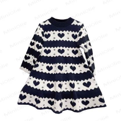Toddler Kid Girl Love Knit Dress - Black White - 10Y - image 1
