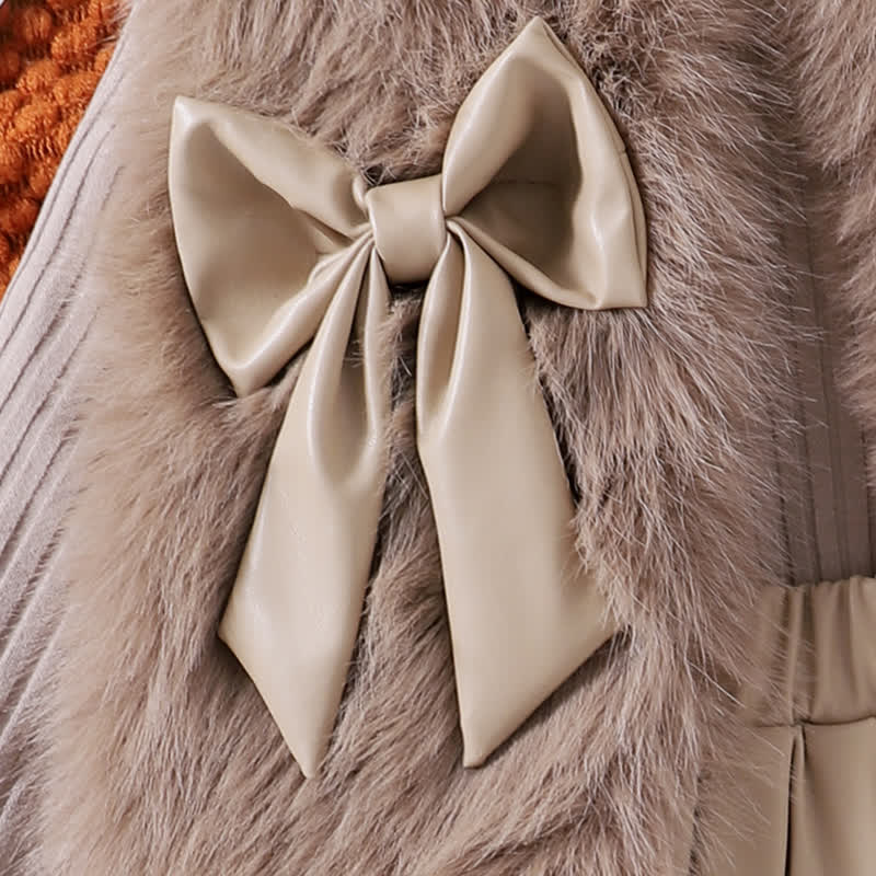 Toddler Kid Girl Solid Color Bow Fur Tank Top & Top & Skirt 3-piece Set - image 7