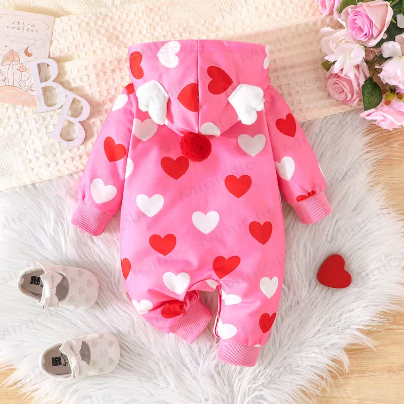 Baby Heart Print Hooded Warm Romper - image 2