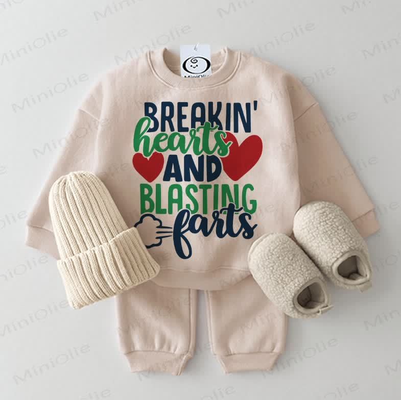 BREAKIN' HEARTS AND BLASTING FARTS Baby Sweatshirt 2-piece Beige Set - Beige - 2-3T - image 1