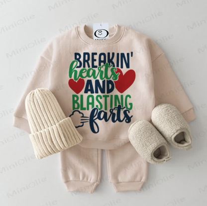 BREAKIN' HEARTS AND BLASTING FARTS Baby Sweatshirt 2-piece Beige Set - Beige - 2-3T - image 1