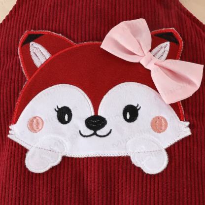 Baby Girl Cord Love Flying Sleeves Fox Bodysuit & Bow Overalls With A Bow - image 21